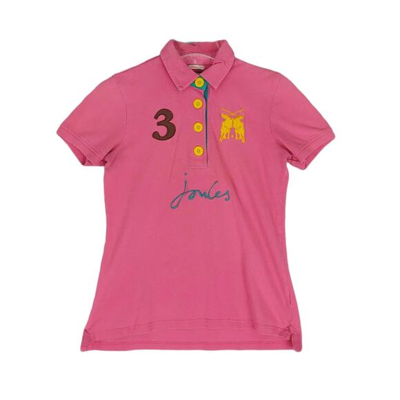 JOULES Beaufort Lark Pink Polo Shirt Women's 6, Embroidered Logos & Big Buttons - Picture 1 of 6